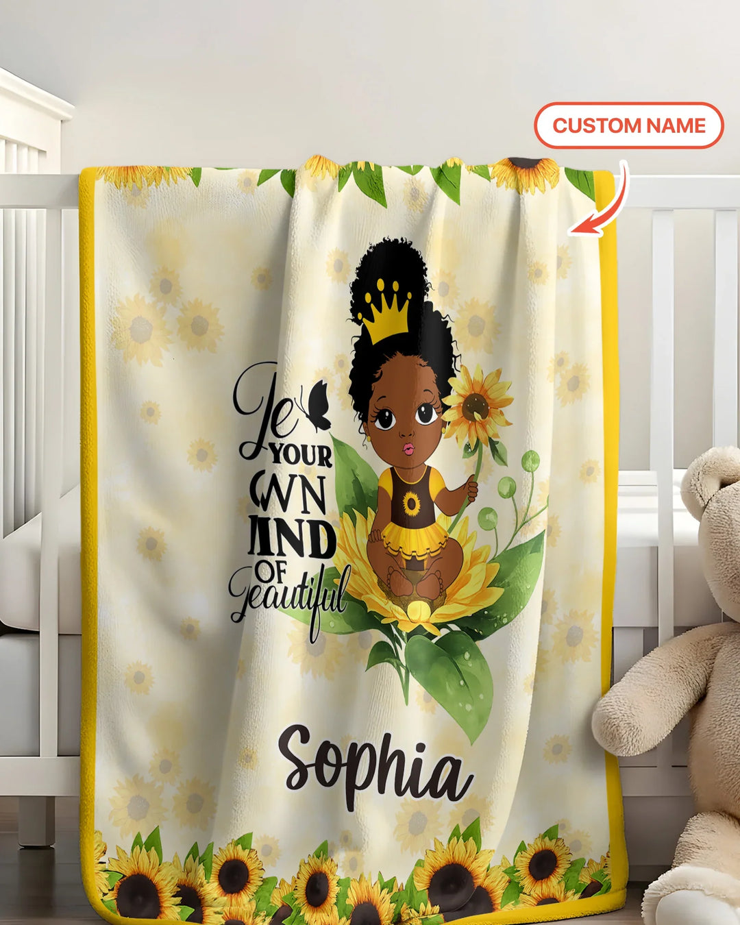 Custom Name Sunflower Queen Bamboo Blanket