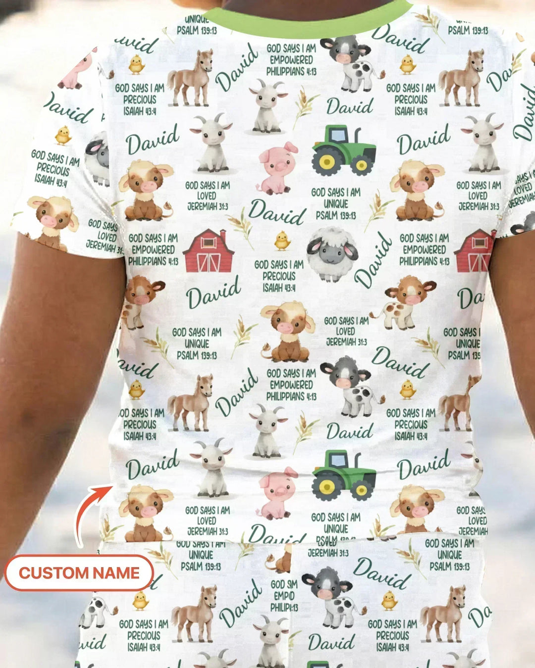 Custom Name God Says I Am Farm Animals Bamboo Two Piece Short Sleeve Pajama Set