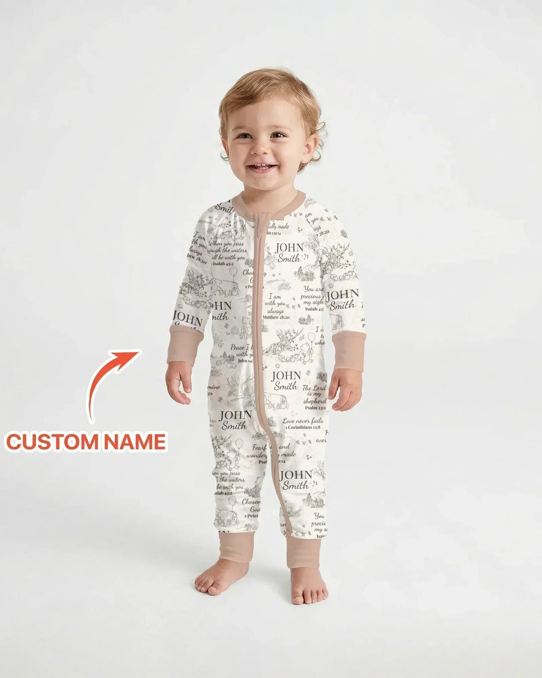 Classic Bear Bible Verse Custom Name Bamboo Convertible Zippy