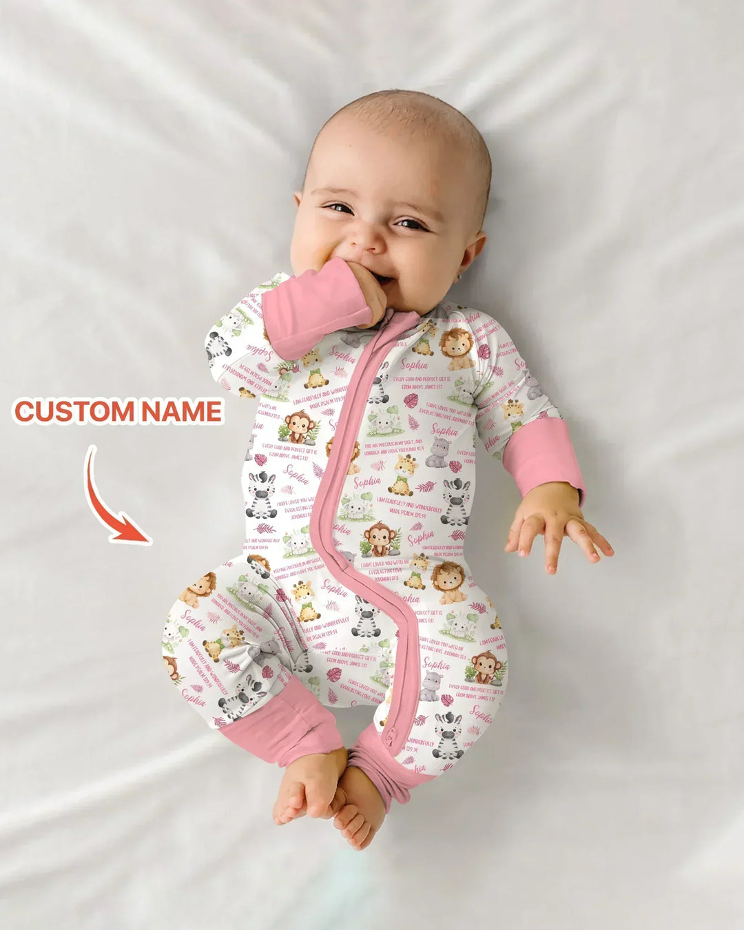 Custom Name Bible Verse Safari Animal Bamboo Convertible Zippy