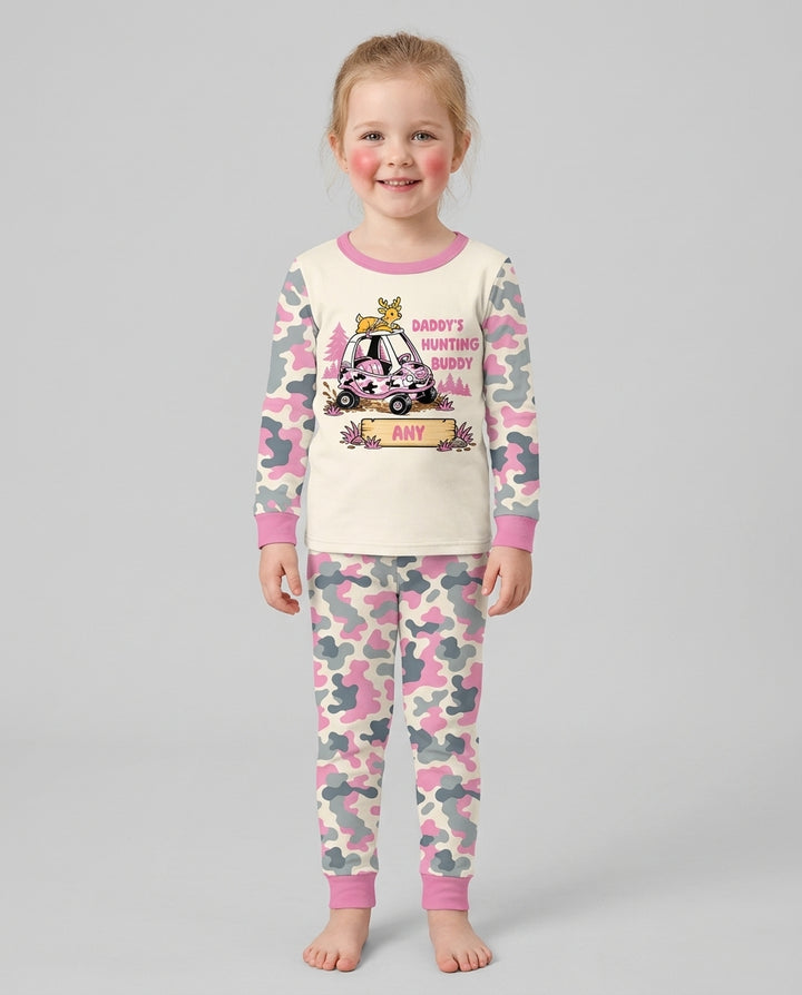 Custom Name Daddy's Hunting Buddy Bamboo Two Piece Long Sleeve Pajama Set