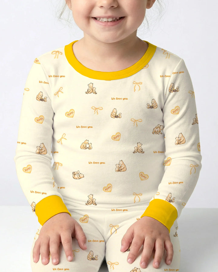 Sweat Yellow Mama Bear Two Piece Long Sleeve Pajama Set