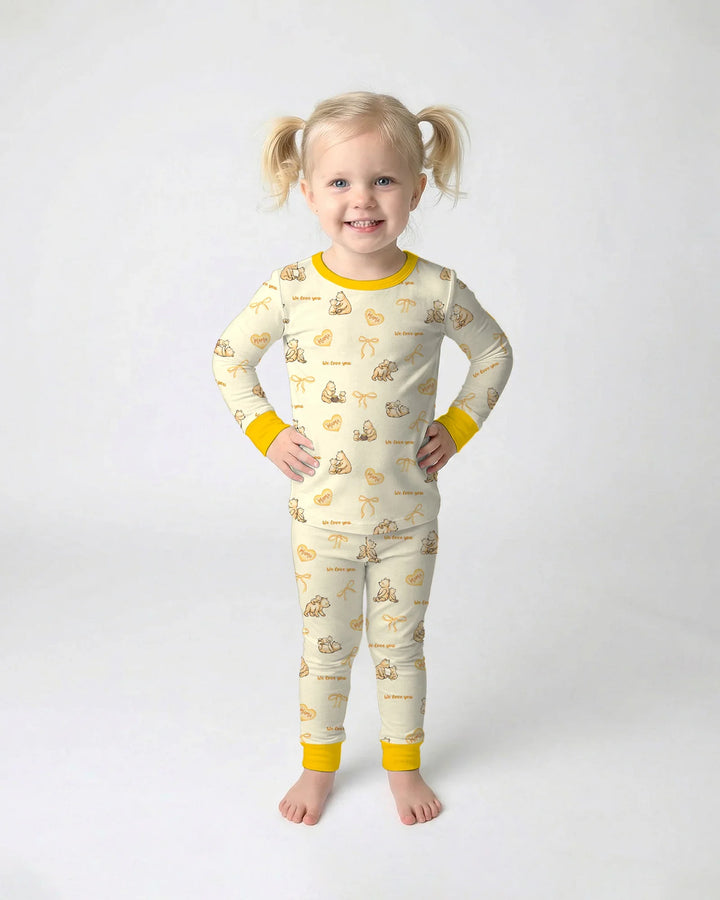 Sweat Yellow Mama Bear Two Piece Long Sleeve Pajama Set