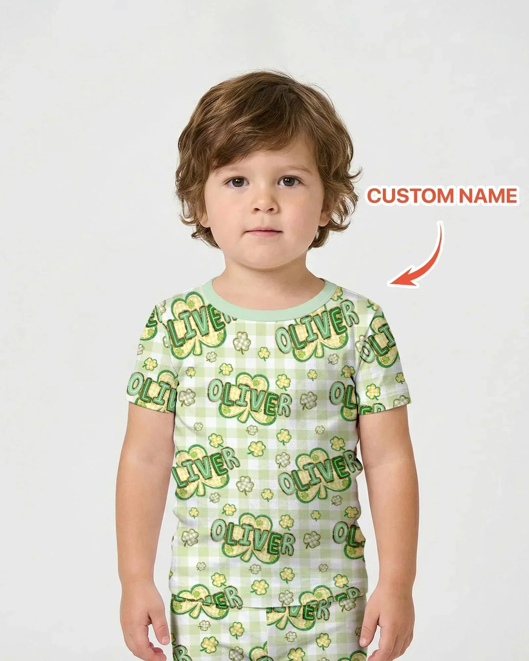 Lucky Shamrock Custom Name Bamboo Two Piece Short Sleeve Shorts Pajama Set