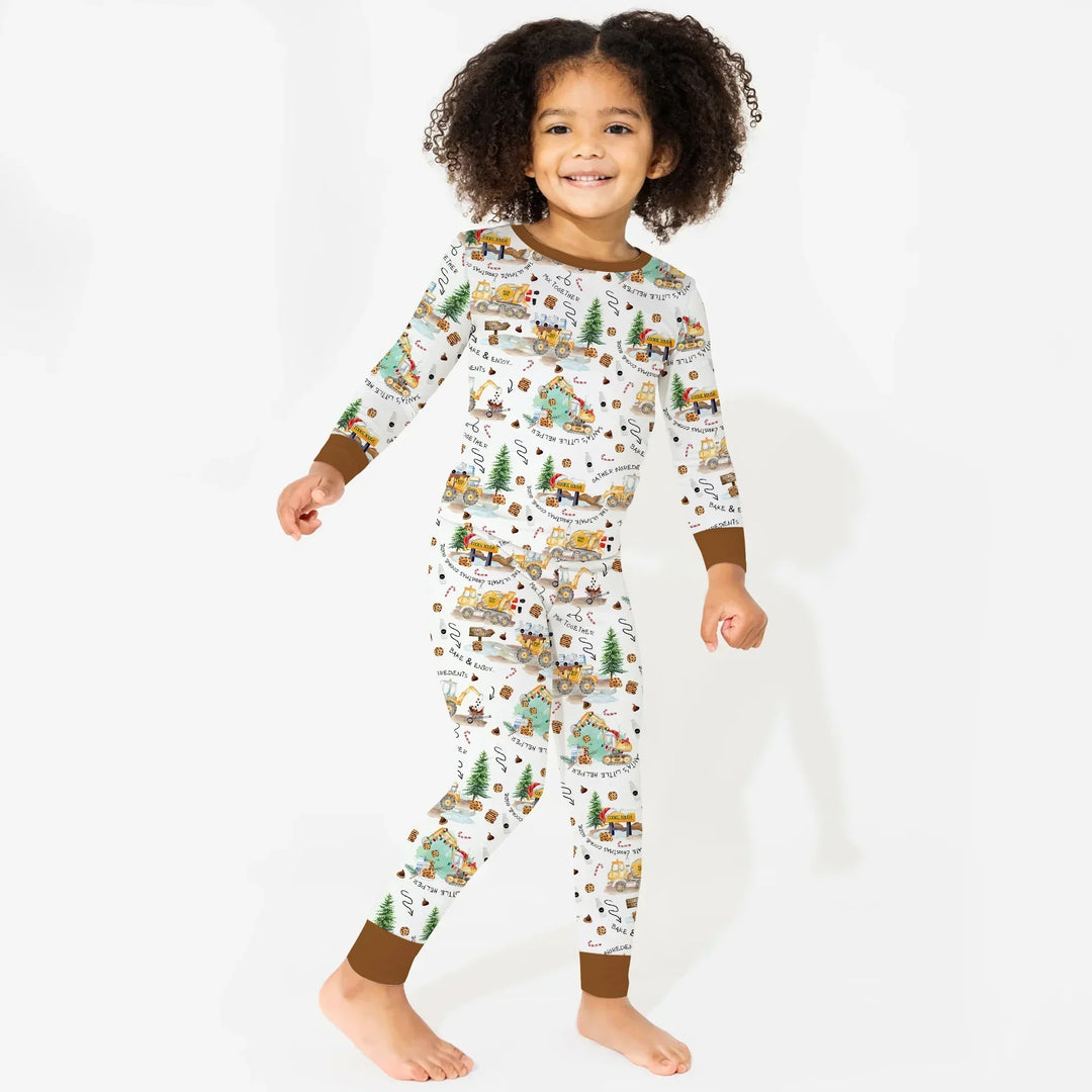 Construction Christmas Cookie Bamboo Two Piece Long Sleeve Pajama Set