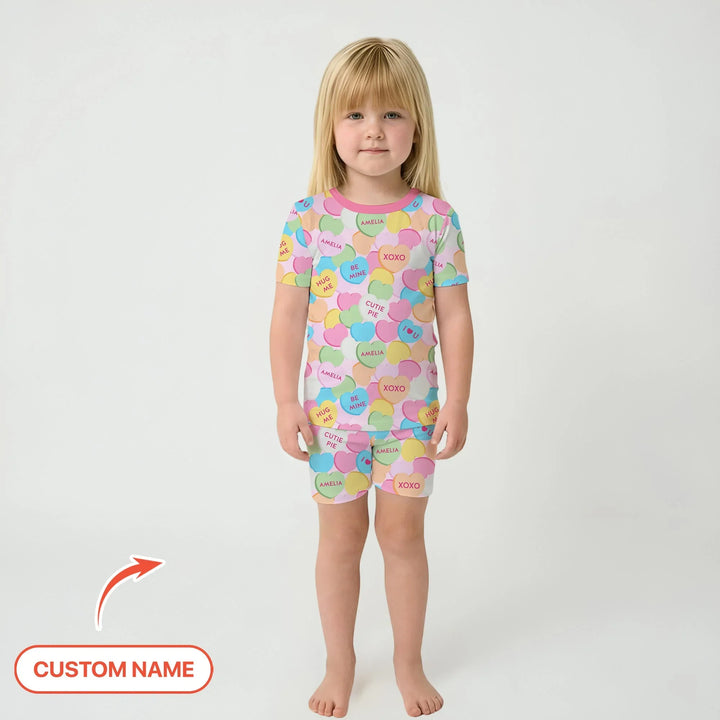 Valentine Candy Crush Family Matching Bamboo Two Piece Short Sleeve Shorts Pajama Set