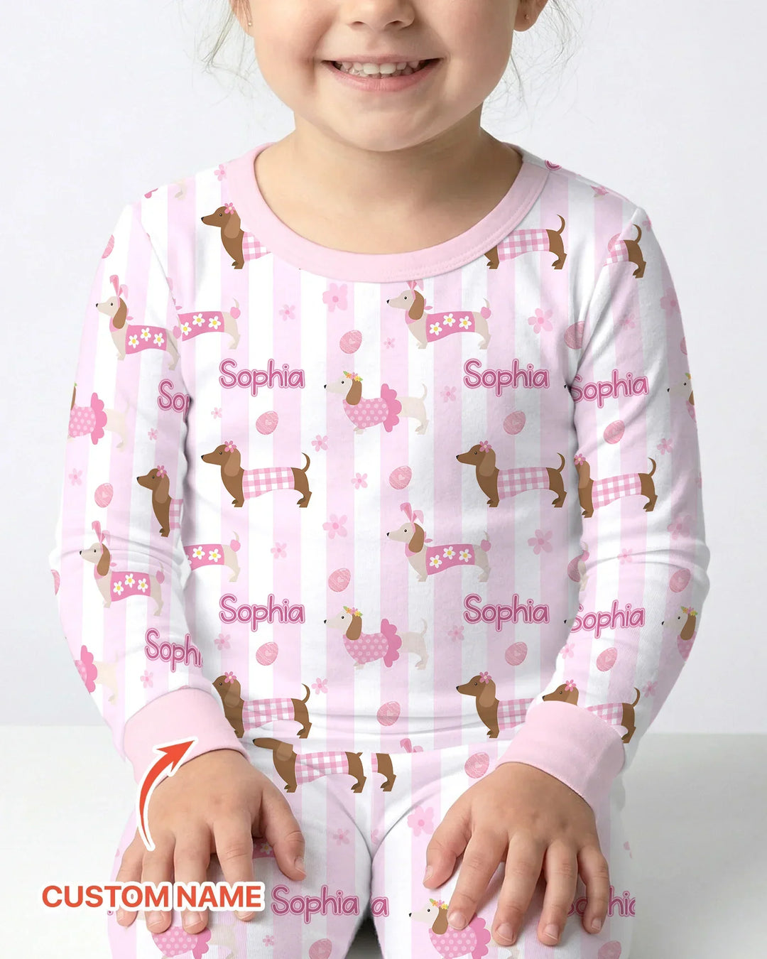 Custom Name Easter Dachshunds Family Matching Bamboo Two Piece Long Sleeve Pajama Set