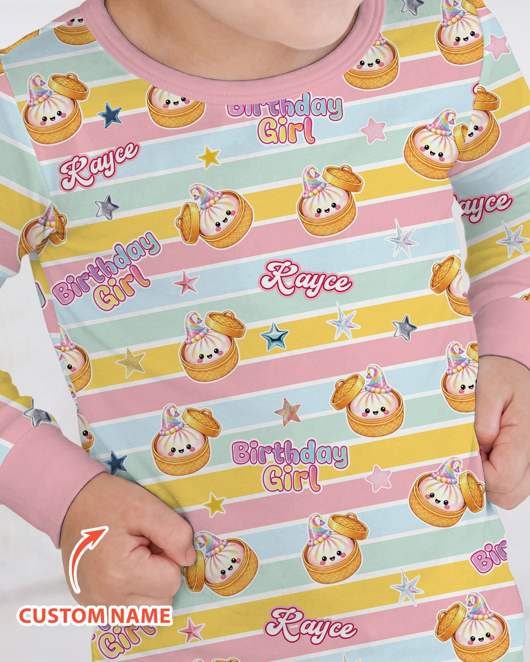 Custom Dumpling Birthday Girl  Bamboo Two Piece Long Sleeve Pajama Set