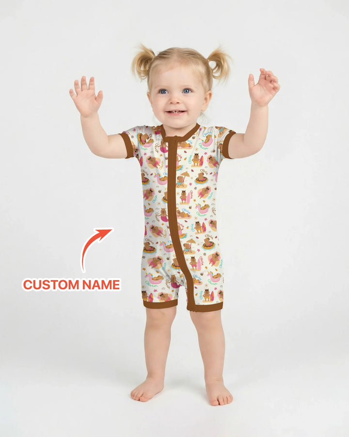 Don't Worry, Be Capy Custom Name Bamboo Shorty Zippy