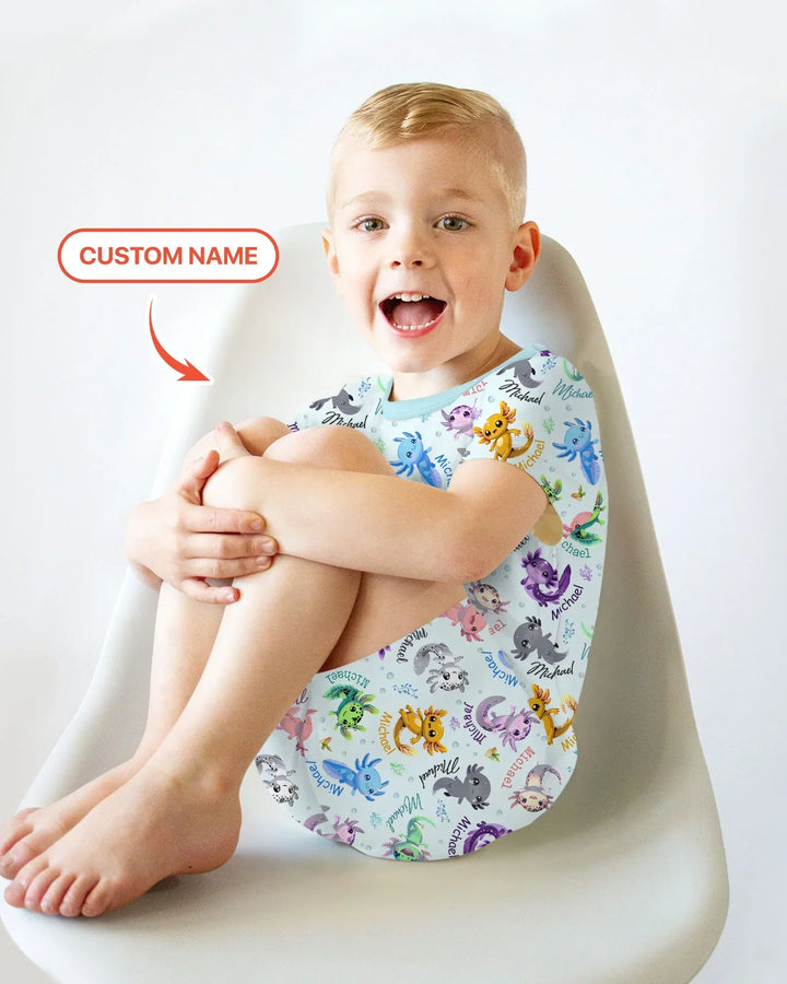 I Love You Axolotl Custom Name Bamboo Two Piece Short Sleeve Shorts Pajama Set