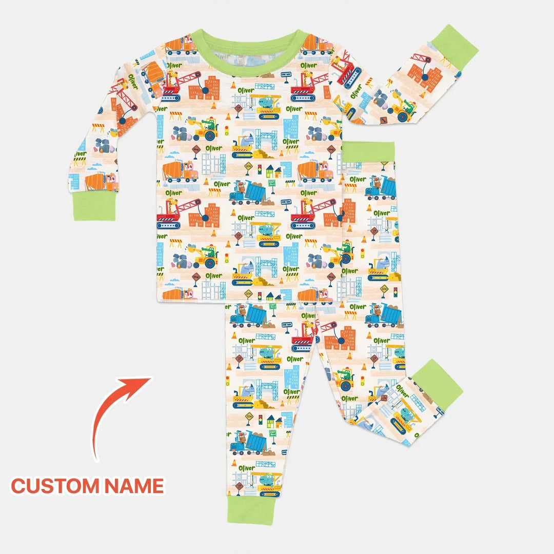 Little Builder Friends Custom Name Bamboo Two Piece Long Sleeve Pajama Set