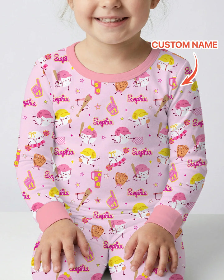 Baseball Mama and Mini Matching Bamboo Two Piece Long Sleeve Pajama Set