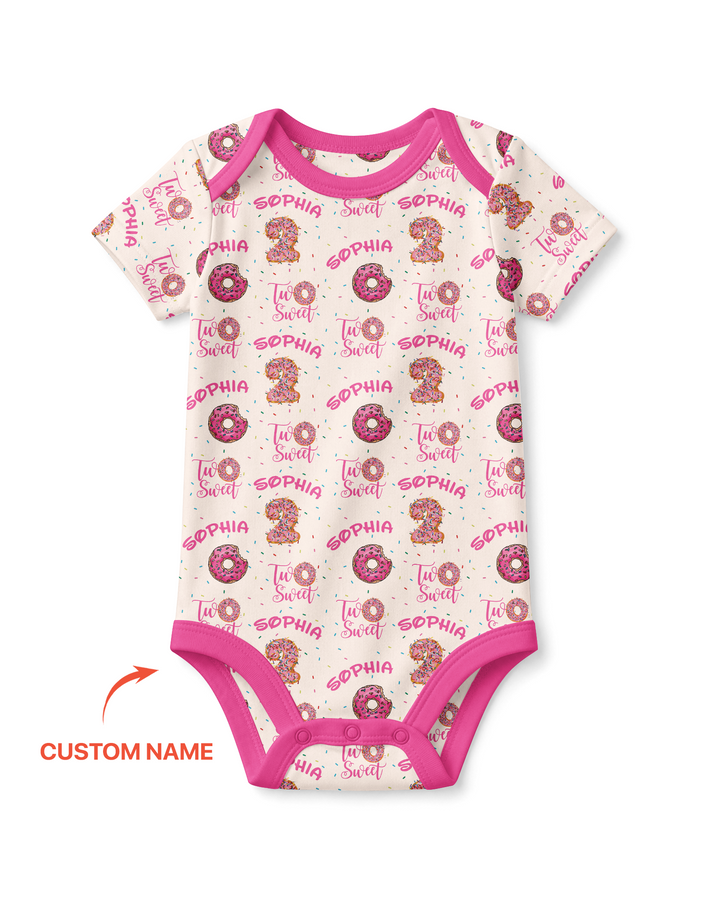 Custom Name Two Sweet Donut Bamboo Bodysuit