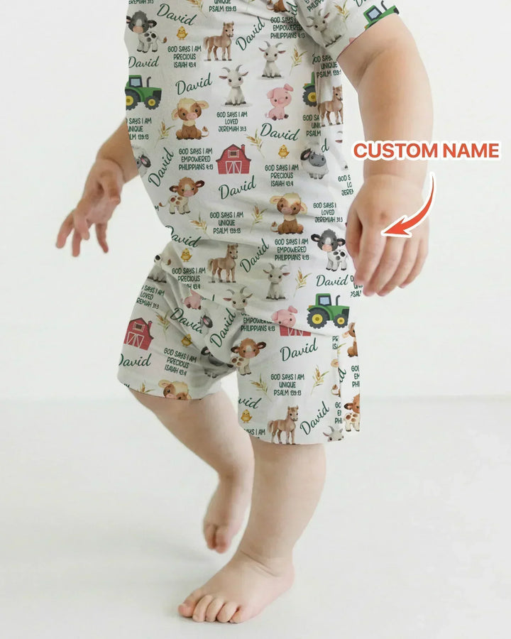Custom Name God Says I Am Farm Animals Bamboo Two Piece Short Sleeve Shorts Pajama Set