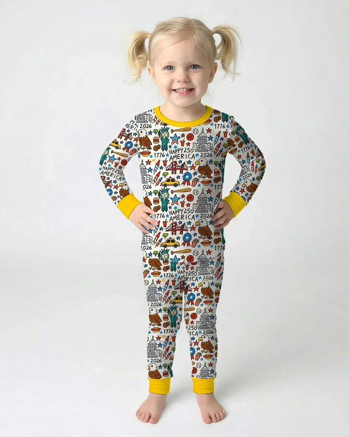 Doodle America 250th Anniversary Family Bamboo Two Piece Long Sleeve Pajama Set
