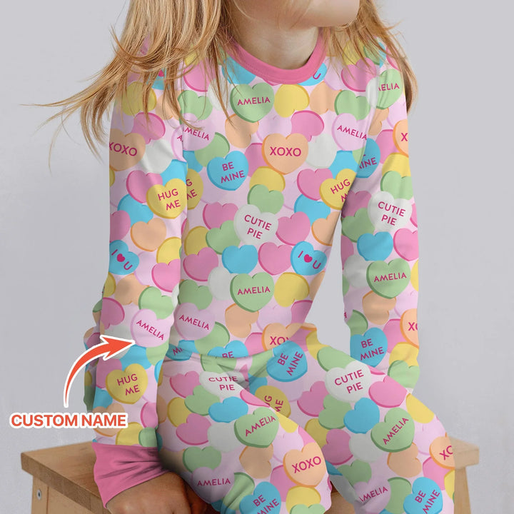 Valentine Candy Crush Family Matching Bamboo Two Piece Long Sleeve Pajama Set