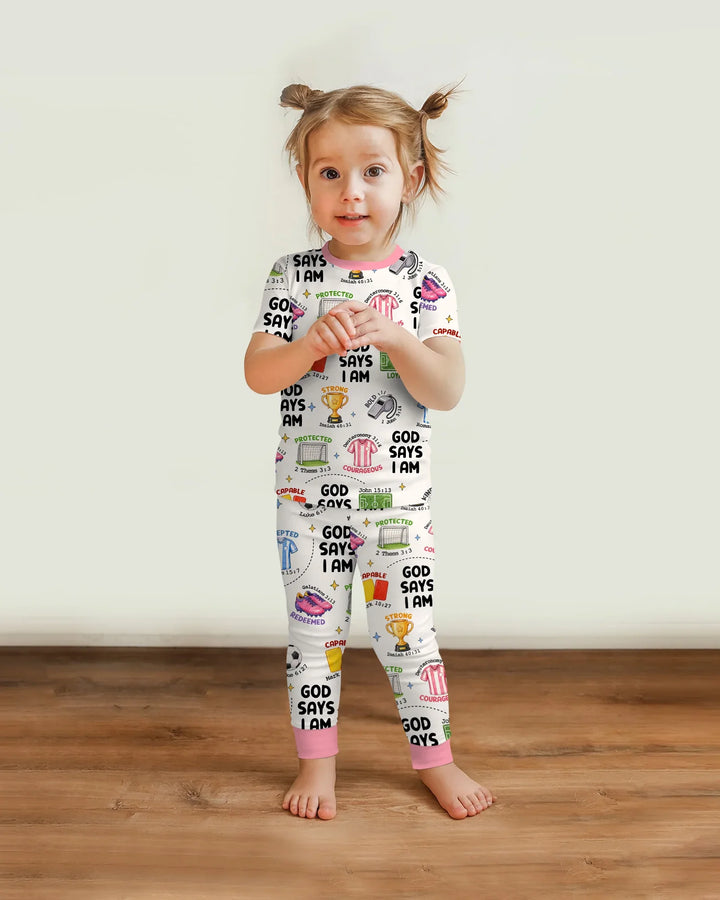 God Says I Am Soccer Bamboo Two Piece Short Sleeve Pajama Set