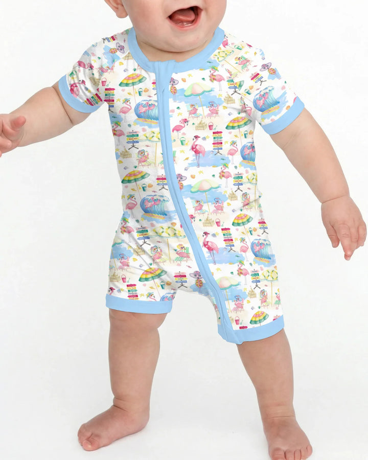 Flamingo Beach Family Matching Bamboo Shorty Zippy