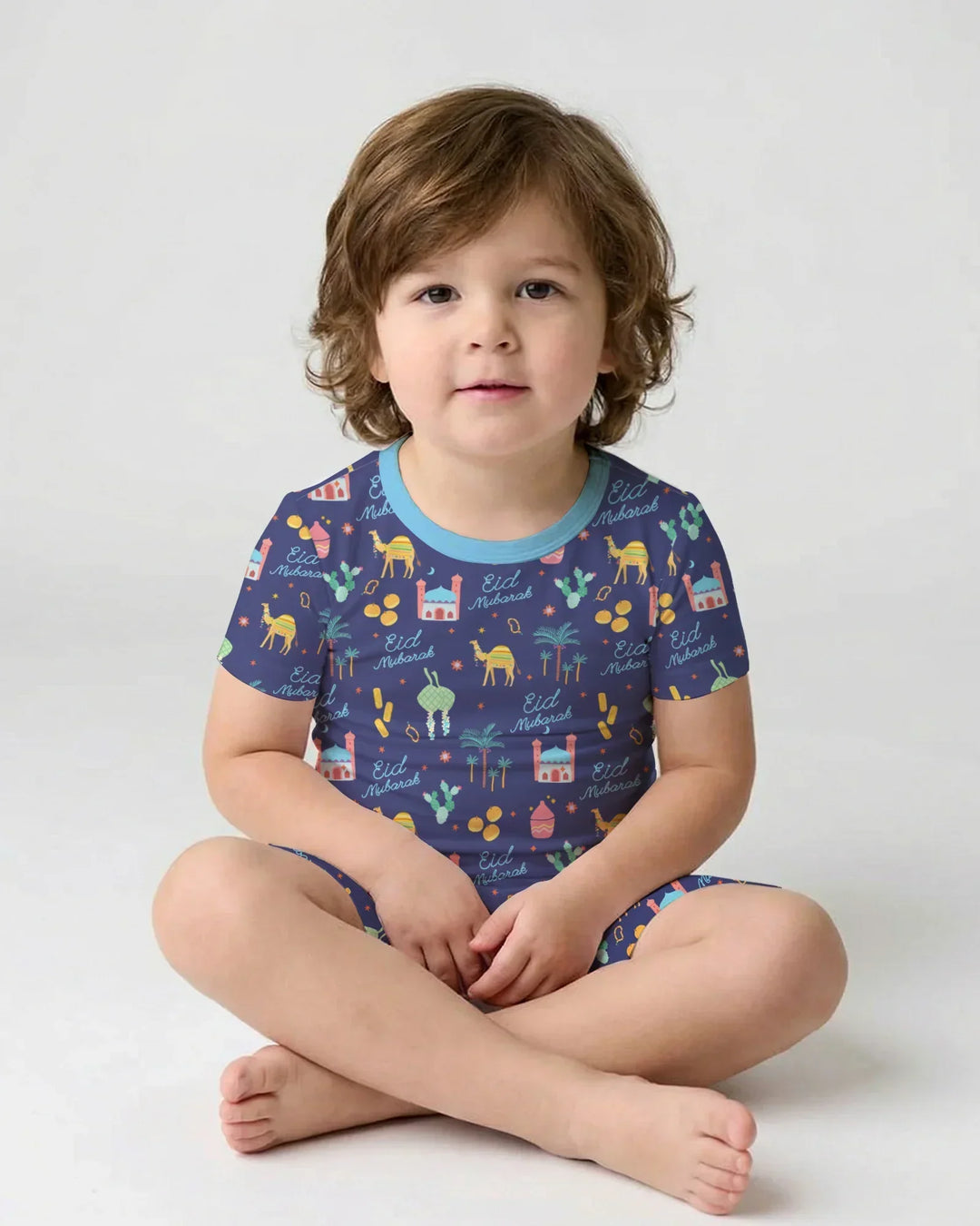 Eid Mubarak Matching Family Bamboo Two Piece Short Sleeve Shorts Pajama Set
