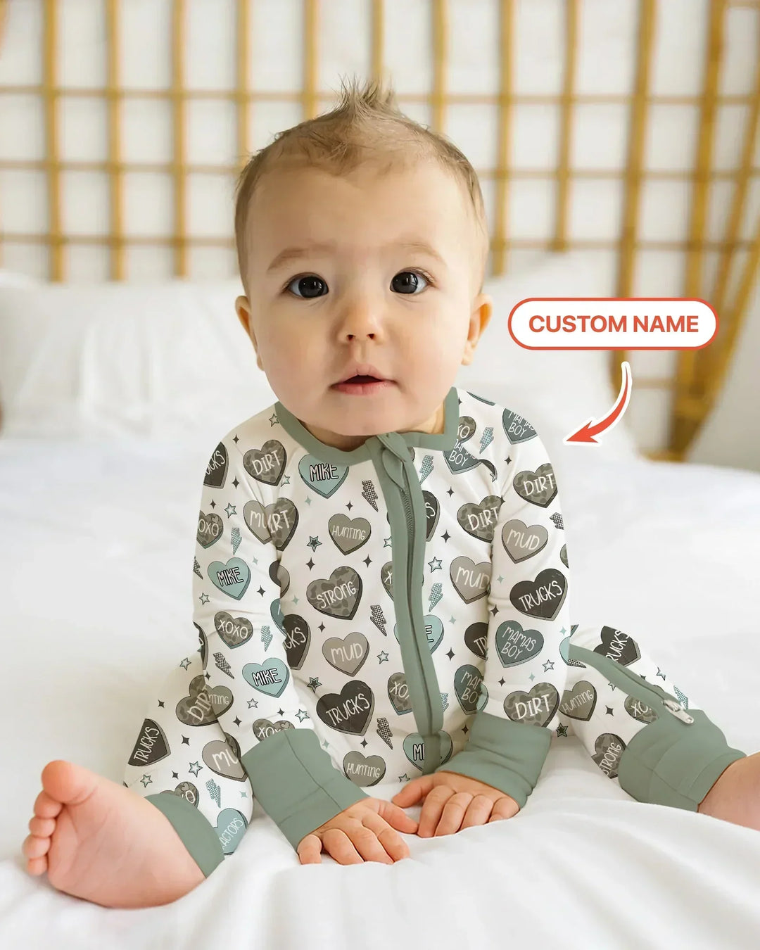 Personalized Camo Candy Hearts Bamboo Convertible Zippy