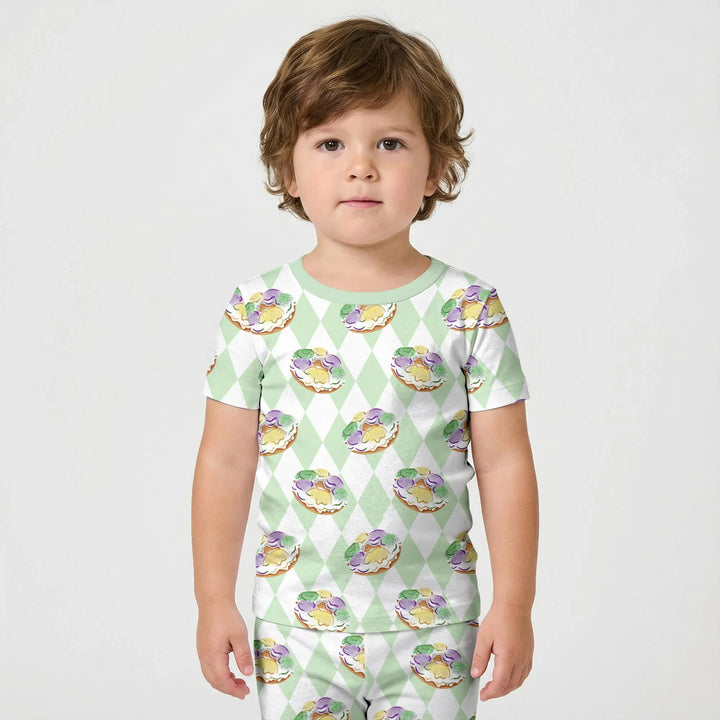Mardi Gras Donut Bamboo Two Piece Short Sleeve Shorts Pajama Set