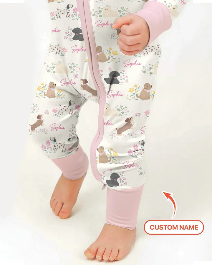 Custom Name Flower Dogs Bamboo Convertible Zippy