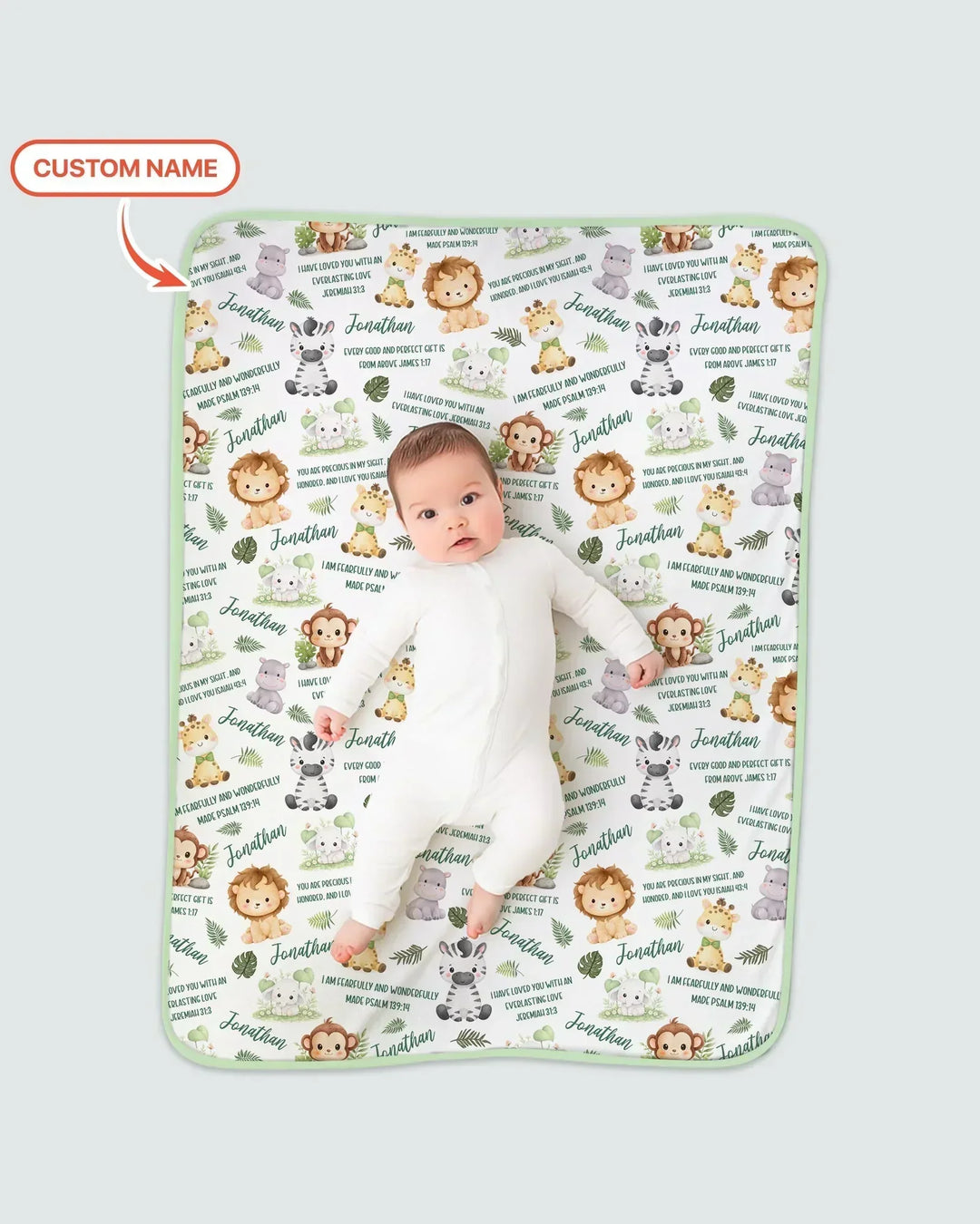 Custom Name Bible Verse Safari Animal Bamboo Blanket