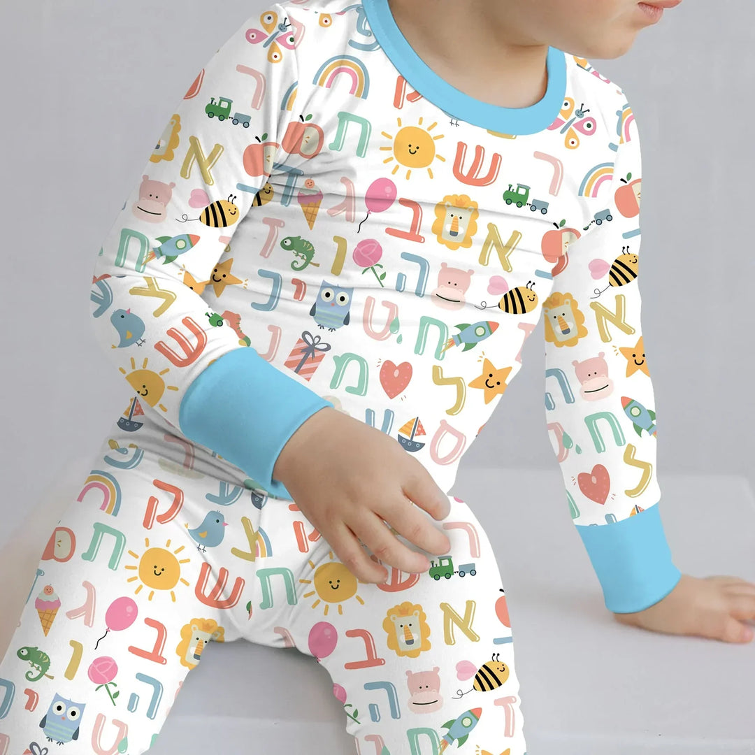 Hebrew Alphabet Bamboo Two Piece Long Sleeve Pajama Set