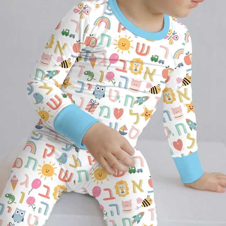Hebrew Alphabet Bamboo Two Piece Long Sleeve Pajama Set