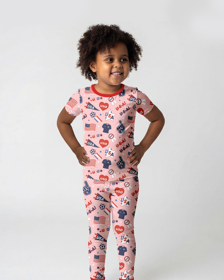 Soccer Party Team USA Bamboo Two Piece Short Sleeve Pajama Set