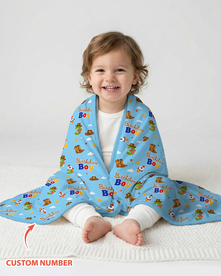 Custom Birthday Western Boy Bamboo Blanket