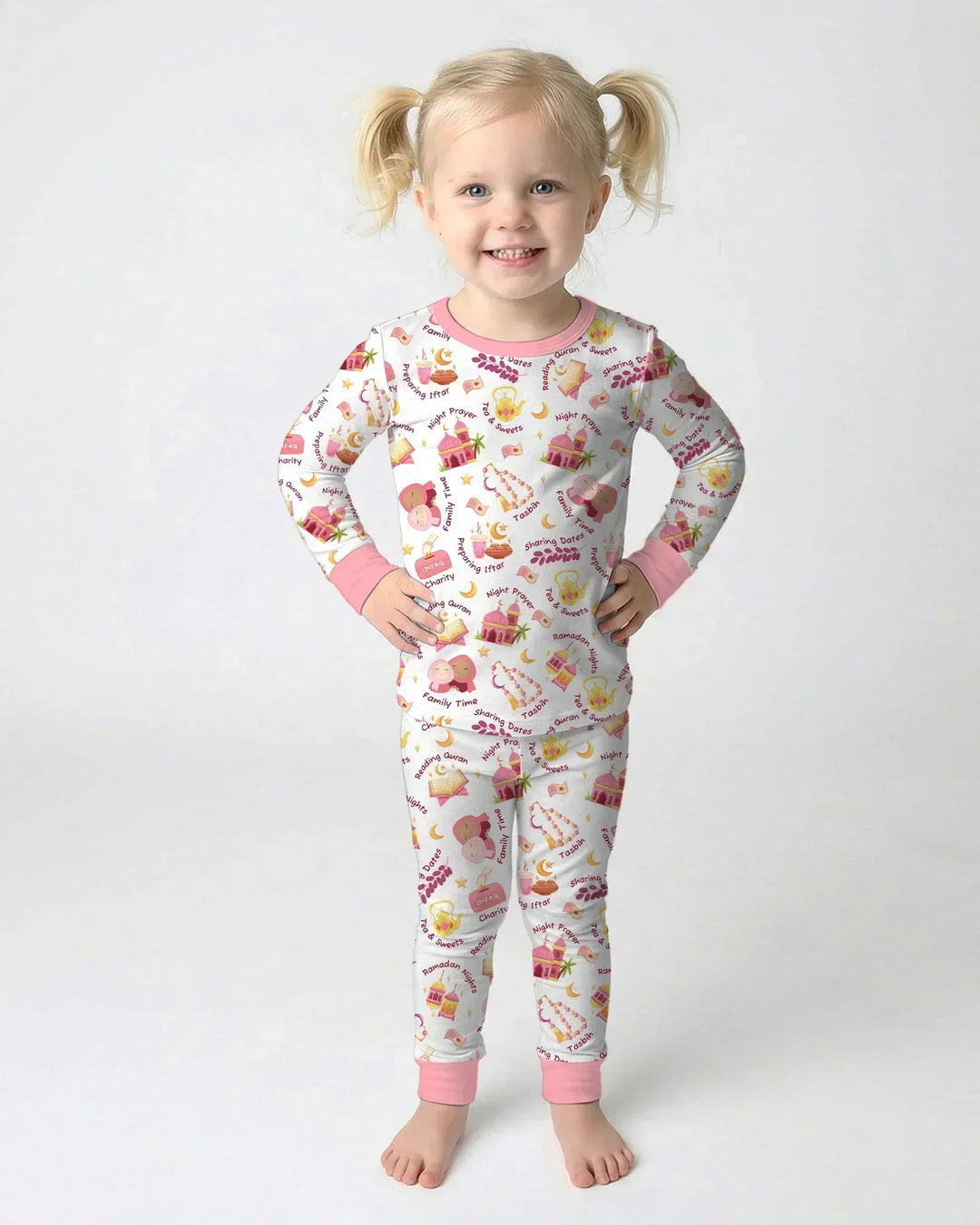 Ramadan Mubarak Matching Family Bamboo Two Piece Long Sleeve Pajama Set