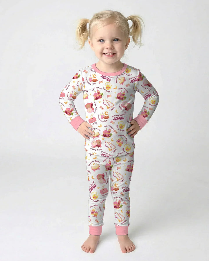 Ramadan Mubarak Matching Family Bamboo Two Piece Long Sleeve Pajama Set