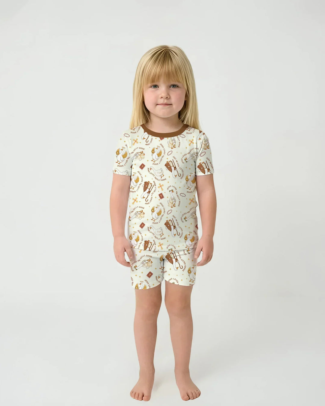 Jesus Loves You Silly Goose Bamboo Two Piece Short Sleeve Shorts Pajama Set
