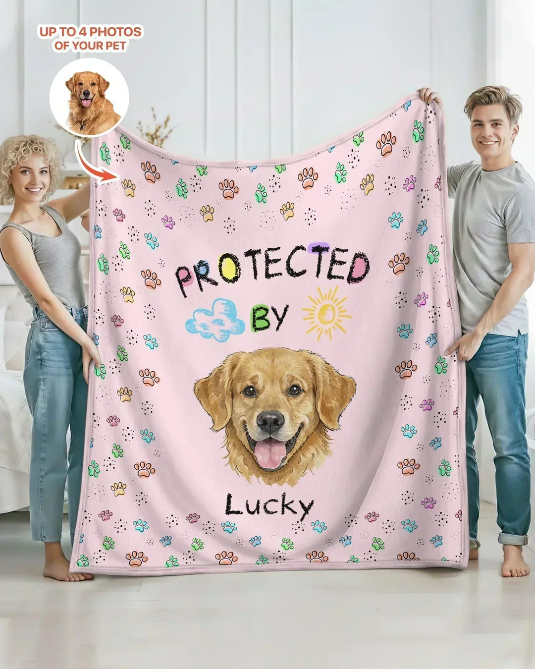 Custom Photo Crayon "Protected By" Bamboo Blanket