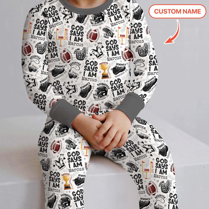 God Says I Am Touch Down Time Custom Name Bamboo Two Piece Long Sleeve Pajama Set