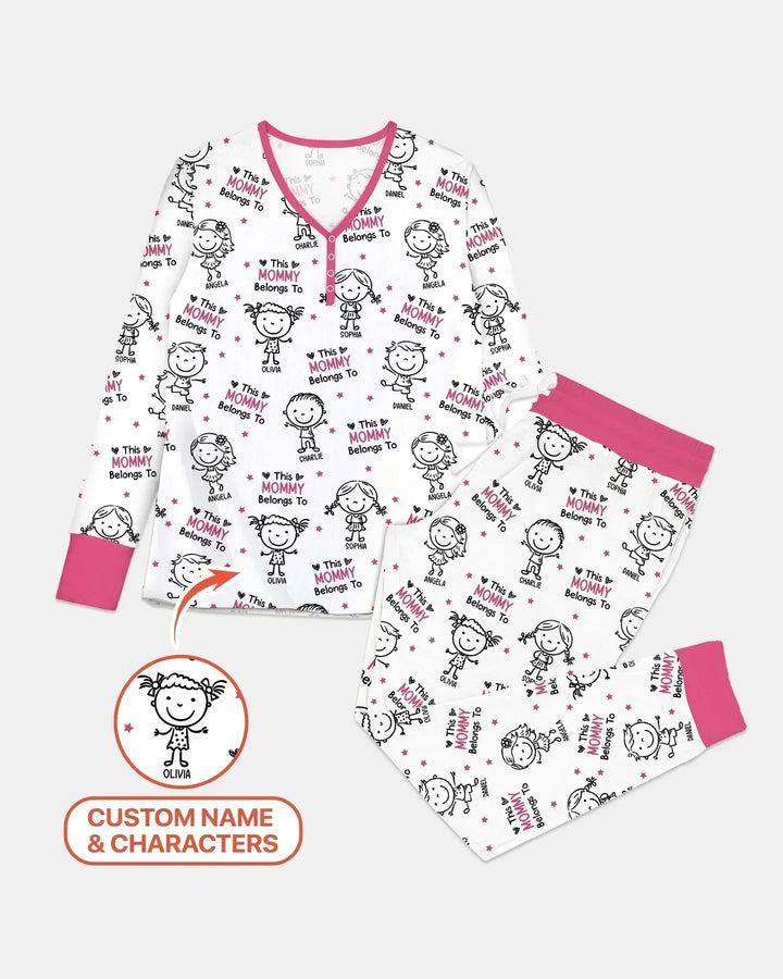 Custom Name "This Mommy Belongs To" Doodle Bamboo Women Pajama Set