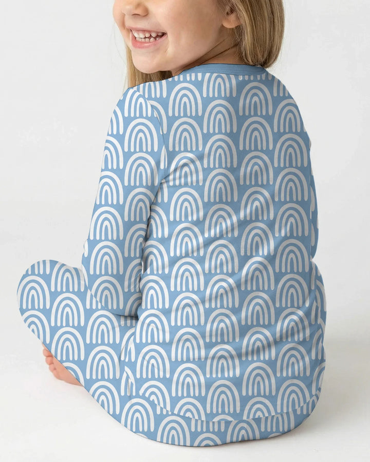 Sky Blue Rainbows Bamboo Two Piece Long Sleeve Pajama Set