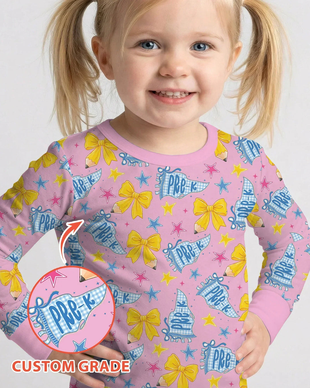 Pencil Bow Back To School Bamboo Two Piece Long Sleeve Pajama Set