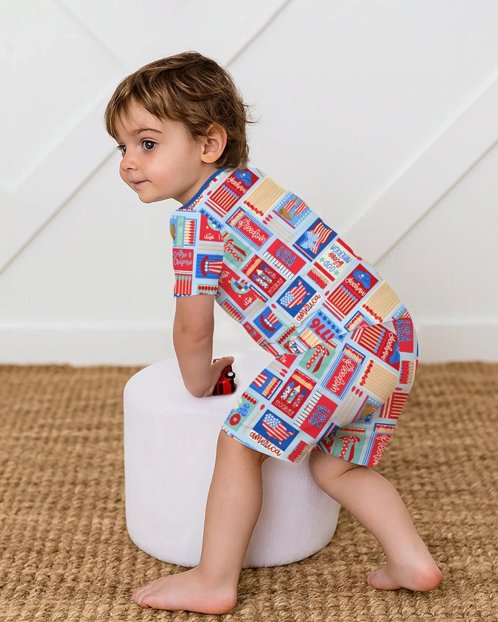 Patriotic Matchbox Family Matching Bamboo Two Piece Short Sleeve Shorts Pajama Set