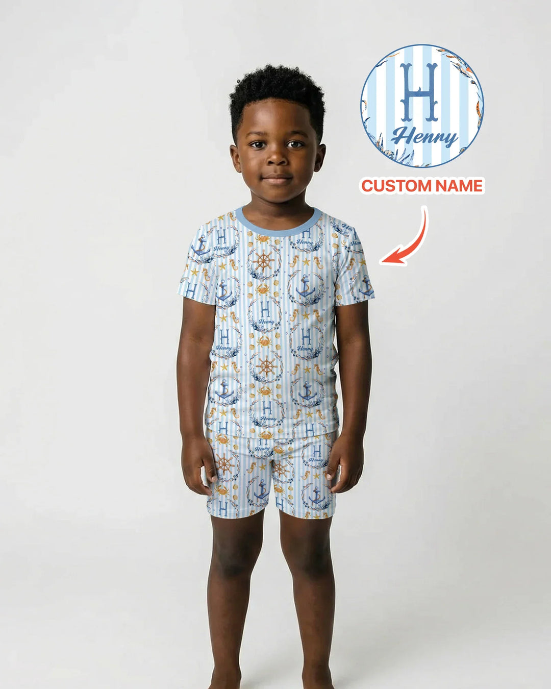 Bon Voyage Custom Name Bamboo Two Piece Short Sleeve Shorts Pajama Set