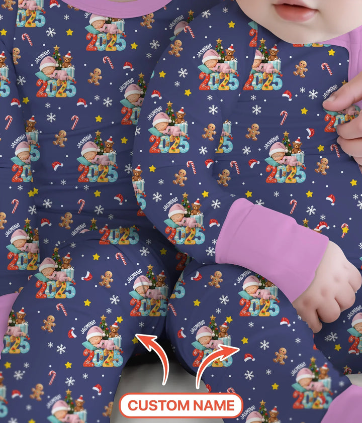 Custom Name Baby Girl's First Christmas Bamboo Convertible Zippy