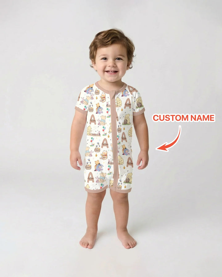 Honey Bear Monogram Bamboo Shorty Zippy