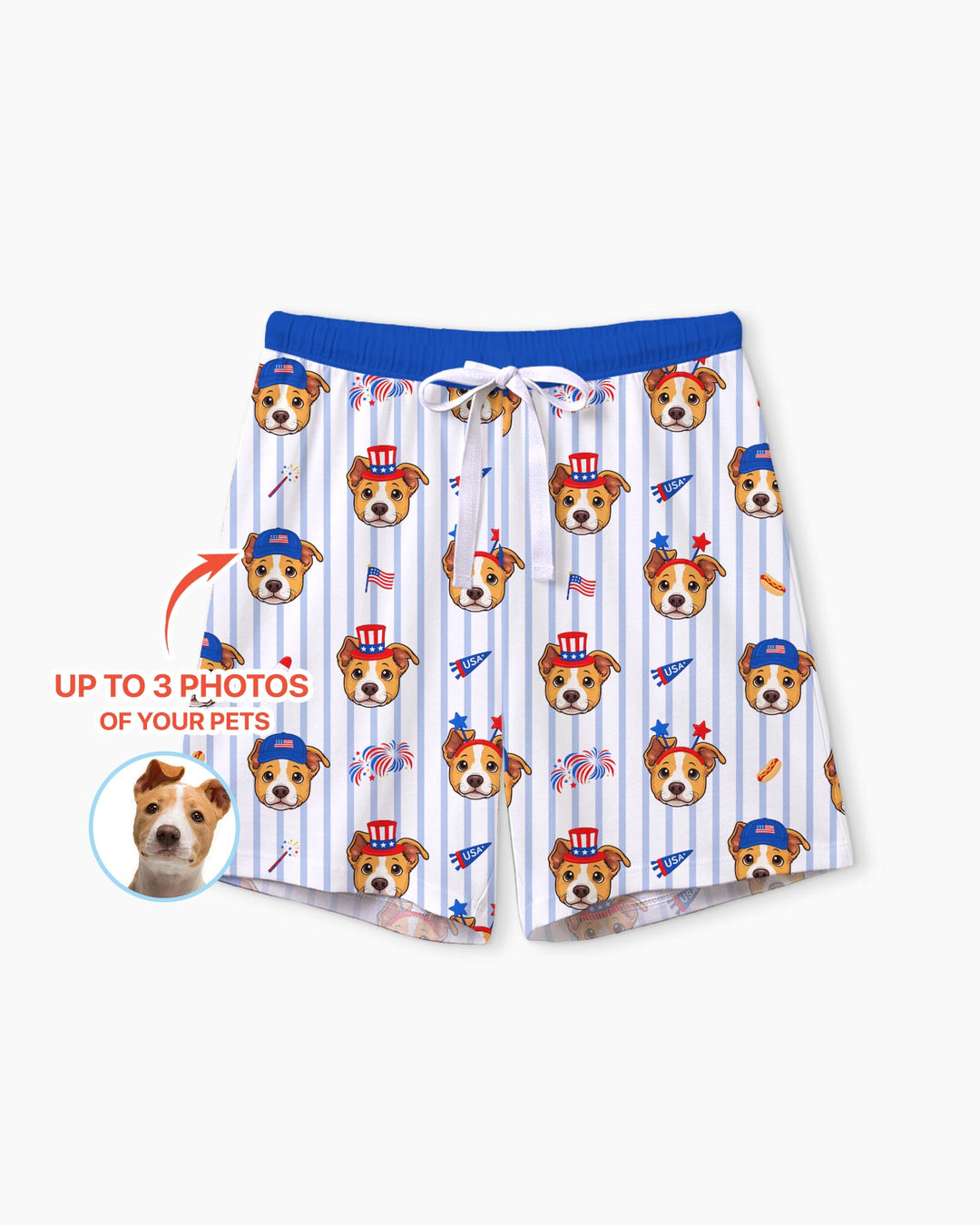 Custom Pet Image 4th of July Family Matching Bamboo Women Short Sleeve Short Pajama