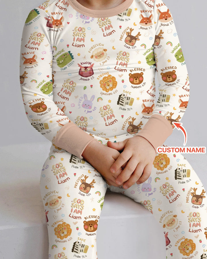 God Says I Am — Little Flock Custom Name Two Piece Long Sleeve Pajama Set
