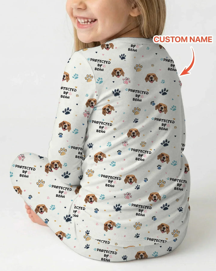 Custom Dogs Photo "Protected By" Bamboo Two Piece Long Sleeve Pajama Set