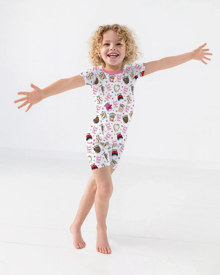 Christian Baseball Bamboo Two Piece Short Sleeve Shorts Pajama Set