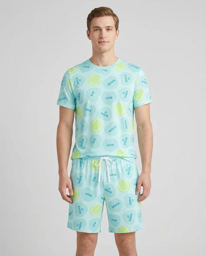 Tennis with Love Bamboo Men Short Sleeve Short Pajama Set
