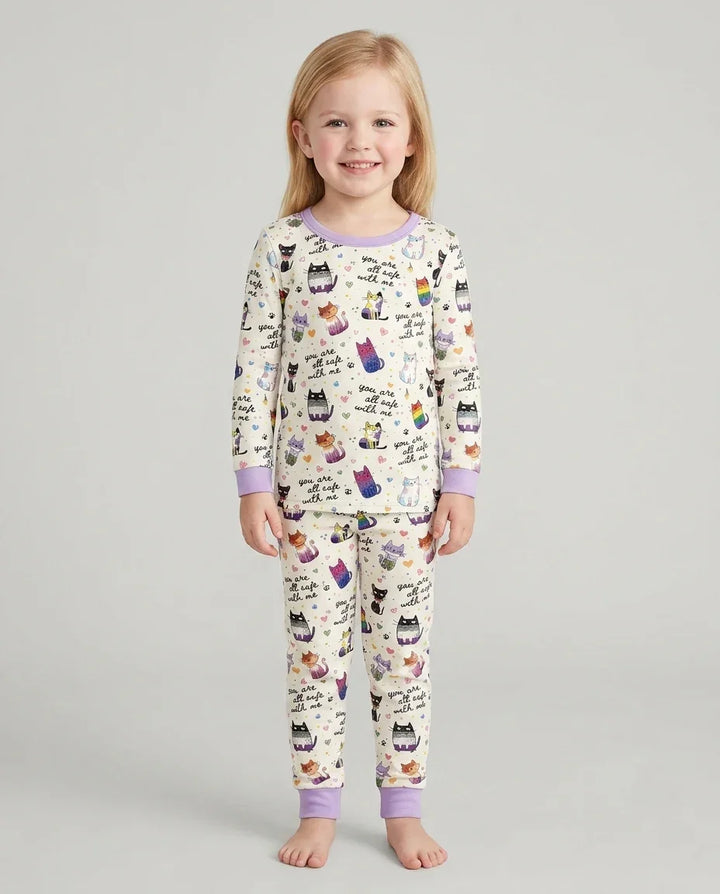 Loved & Safe Kitties Family Matching Bamboo Two Piece Long Sleeve Pajama Set
