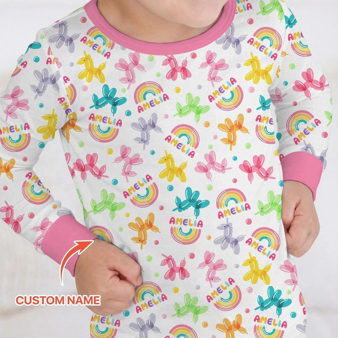 Sweet Balloon Dreams Custom Name Bamboo Two Piece Long Sleeve Pajama Set